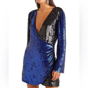 NWT Retrofete Christine Sequin Wrap Dress Blue and Black SZ LARGE $690